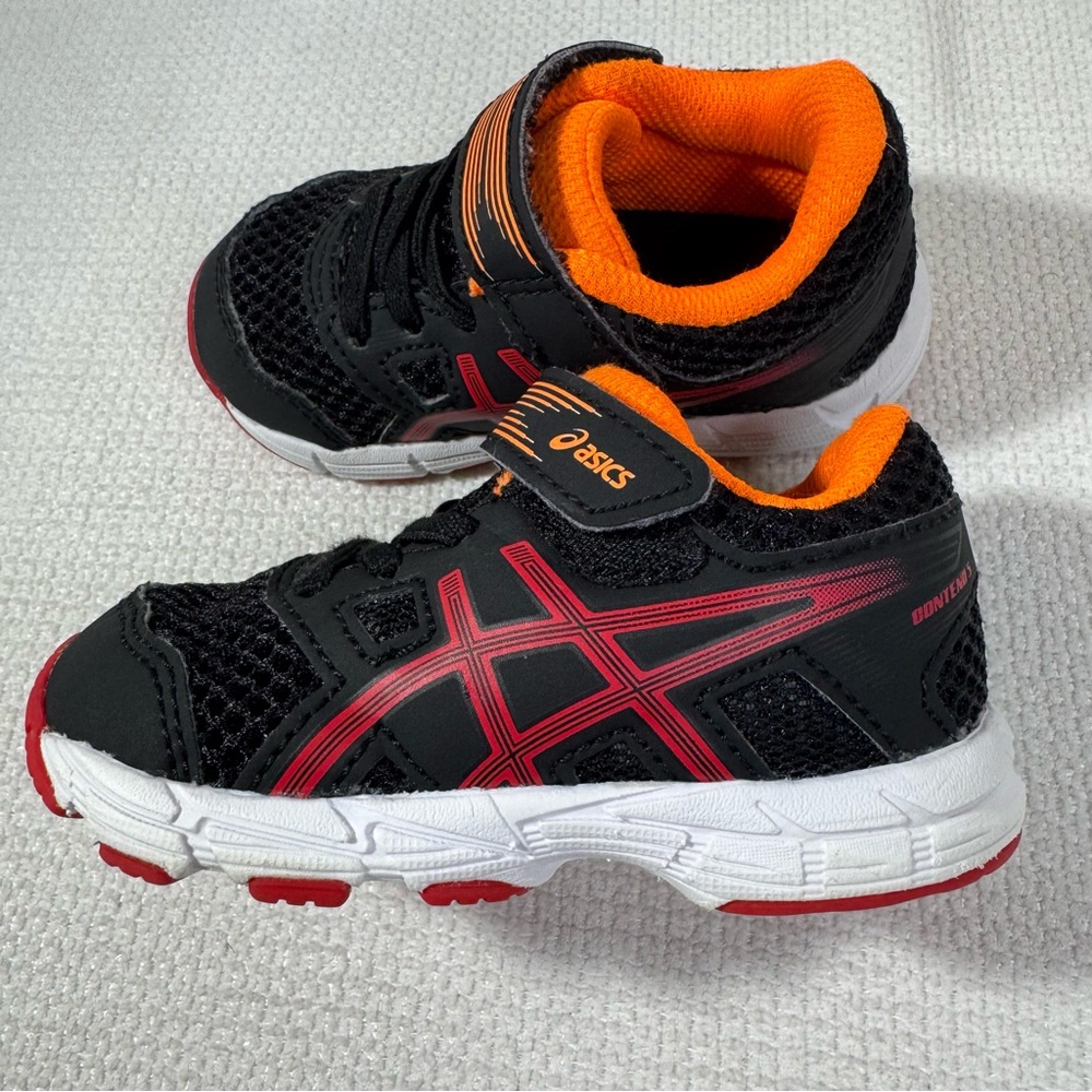 Asics Black and Orange Athletic Sneakers, Baby sz 5
